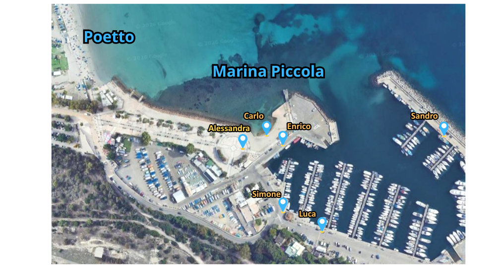 Cartina del Porticciolo di Marina Piccola con i punti esatti dove trovare i partner